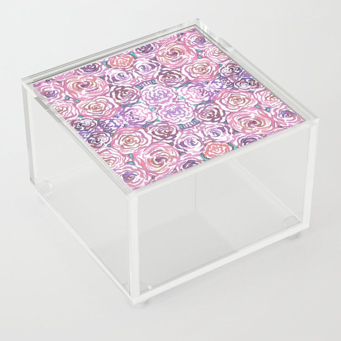 Purple and Pink Watercolor Roses Acrylic Box