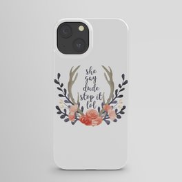 she gay dude stop it lol (navy and coral) iPhone Case