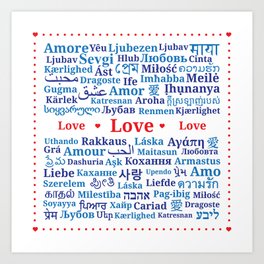 Pattern of the words "Love" in different languages of the World Art Print