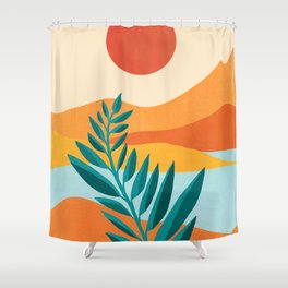 Mountain Sunset Colorful Landscape Illustration Shower Curtain