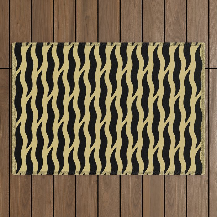 Tiger Wild Animal Print Pattern Black and Gold Outdoor Rug