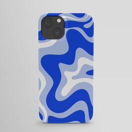 Retro Liquid Swirl Abstract Pattern Royal Blue, Light Blue, and White  iPhone Case