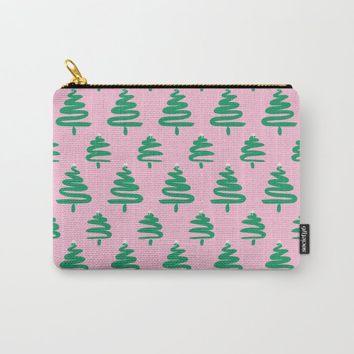 Peppermint Paint Swirl Christmas Trees on Pink Carry-All Pouch