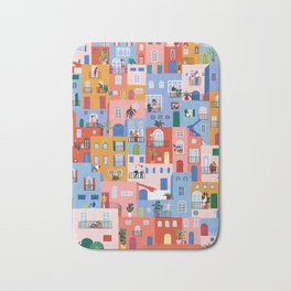 we're all in this together Bath Mat | Pattern, Health Heroes, Positive Vibes, Stay Home, Colorful, Graphicdesign, Urban, City, Landscape, Travel Poster 