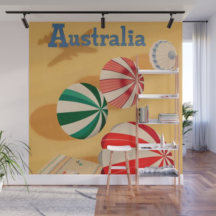 Vintage Australia Travel Poster For Australia Fly BOAC & Qantas - Sunshine and Surf Wall Mural