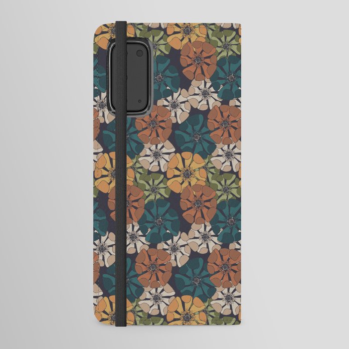 autumn green navy blue golden harvest florals poppy floral arrangements Android Wallet Case