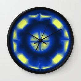 Inky Inner Depths Wall Clock | Deeztags6, Navyblue, Graphicdesign, Mandala, Yellow, Circularshape, Concept, Pattern, Digital, Black 