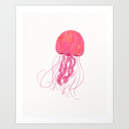 Floating Jellyfish - Pink Art Print | Graphicdesign, Pattern, Colorful, Painting, Handdrawn, Jellyfish, Beach, Aniimal, Marine, Sea 