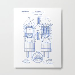 Multiple Electrode Vacuum Tube Vintage Patent Hand Drawing Metal Print | Vintage, Art, Creative, Patentimage, Design, Illustration, Mechanic, Ink Pen, Patent, Drawing 
