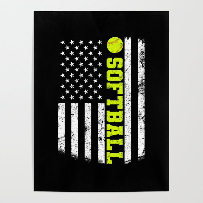 USA American Flag Softball Poster