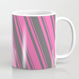 [ Thumbnail: Hot Pink and Dim Grey Colored Pattern of Stripes Coffee Mug ]