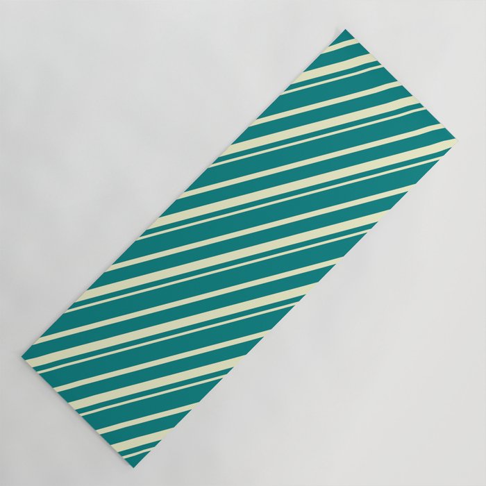 Teal & Light Yellow Colored Striped Pattern Yoga Mat