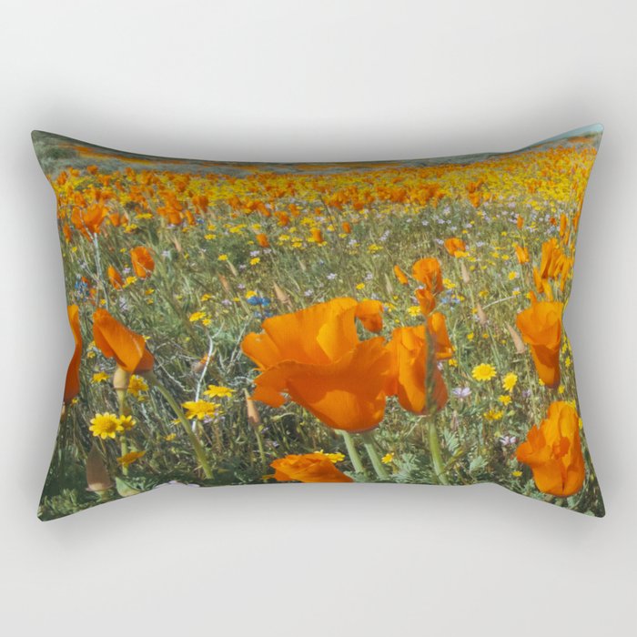 California Wildflower Poppy Superbloom Rectangular Pillow