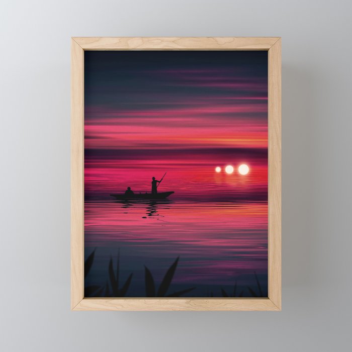 Sillhouettes Fisherman Sunset Framed Mini Art Print