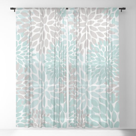 Fl Pattern Teal Aqua Turquoise, Grey And Turquoise Curtains