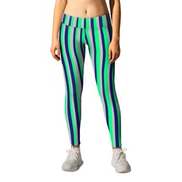 Midnight Blue, Green, and Grey Colored Stripes/Lines Pattern Leggings