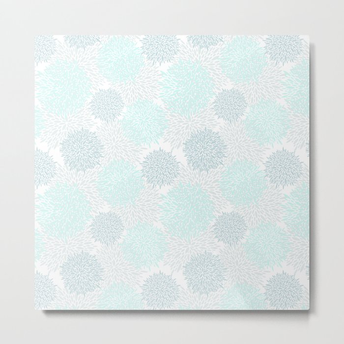 Modern teal pastel blue white elegant floral pattern Metal Print