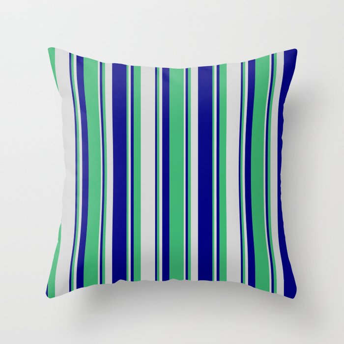 Blue, Sea Green, and Light Grey Colored Lines/Stripes Pattern Throw Pillow