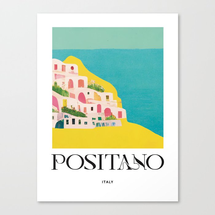 Positano Landscape Italy Travel Poster Retro Canvas Print