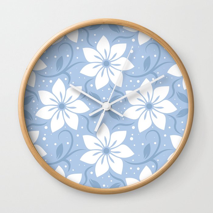 Magical Blue Flower Pattern Wall Clock