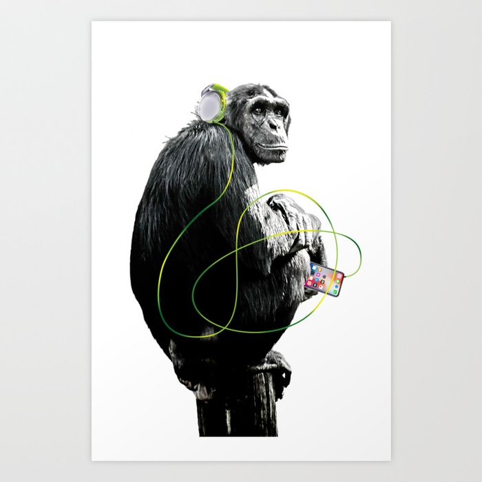 Monkey Listens to Music Art Print