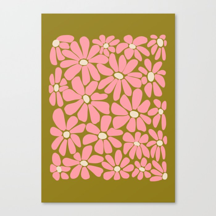 Pink Retro Floral Art Print Canvas Print