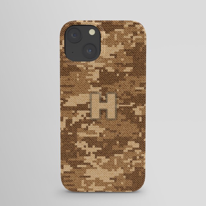 Personalized  H Letter on Brown Military Camouflage Army Commando Design, Veterans Day Gift / Valentine Gift / Military Anniversary Gift / Army Commando Birthday Gift  iPhone Case