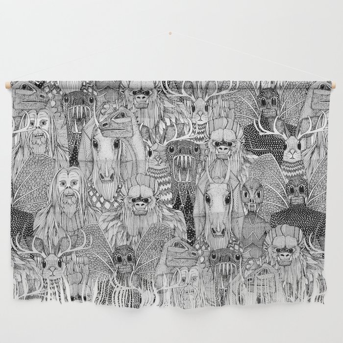 cryptid crowd black white Wall Hanging