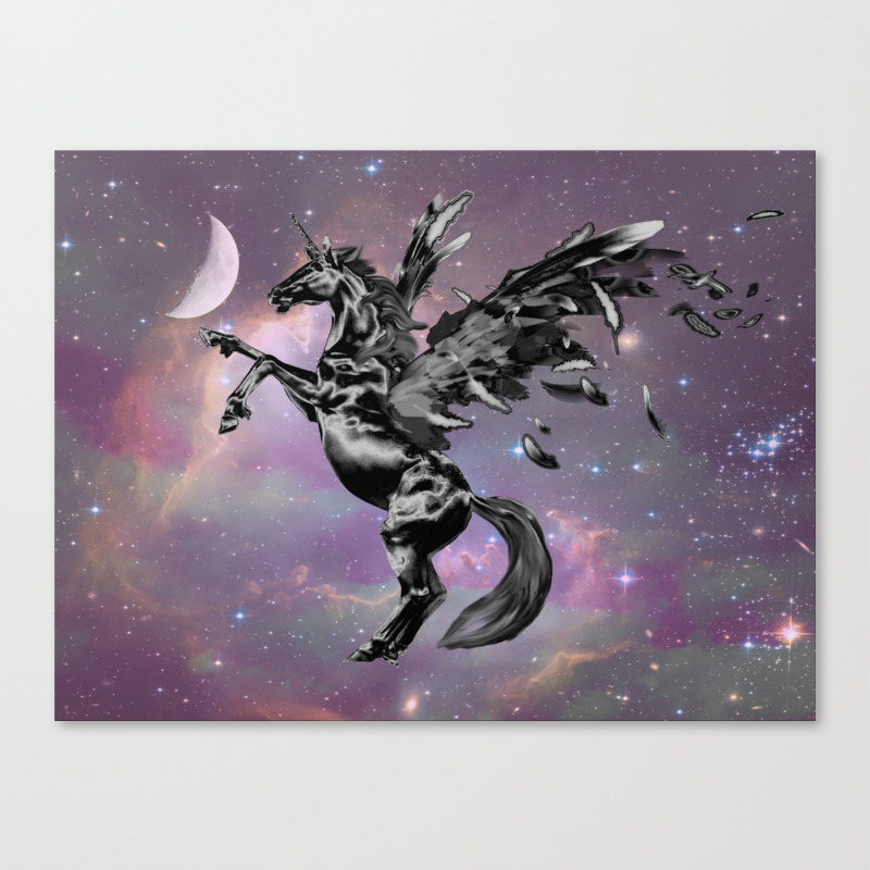 Black Unicorn Pegasus Fairy Horse Fantasy Art A545 Canvas Print By
