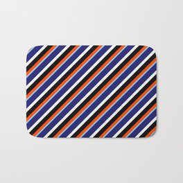 [ Thumbnail: Red, Sky Blue, Midnight Blue, White, and Black Colored Lines/Stripes Pattern Bath Mat ]