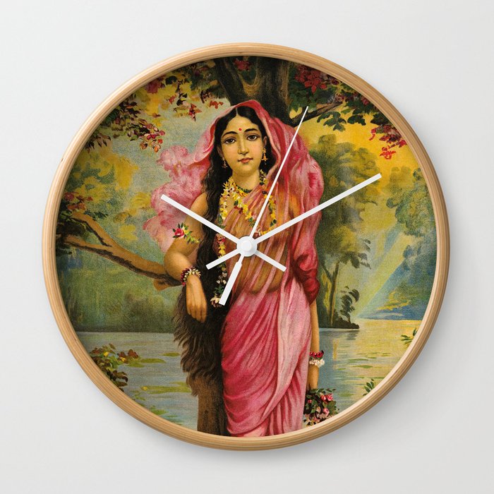 Goddess of Spring, Vasantika by Raja Ravi Varma Wall Clock