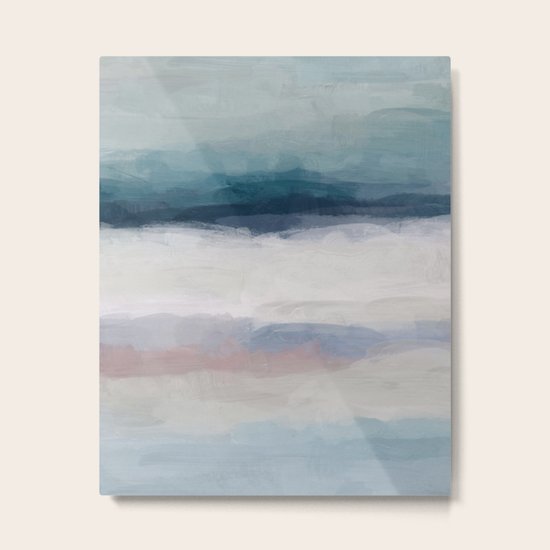 Dark Teal Blue, White, Pink, Light Blue Modern Wall Art, Ocean Waves