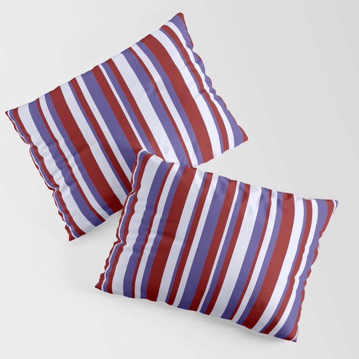 Lavender, Dark Slate Blue & Maroon Colored Lines Pattern Pillow Sham