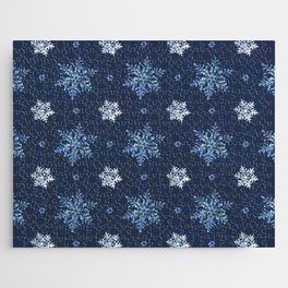 Christmas Pattern Navy Blue Snowflake Floral Jigsaw Puzzle