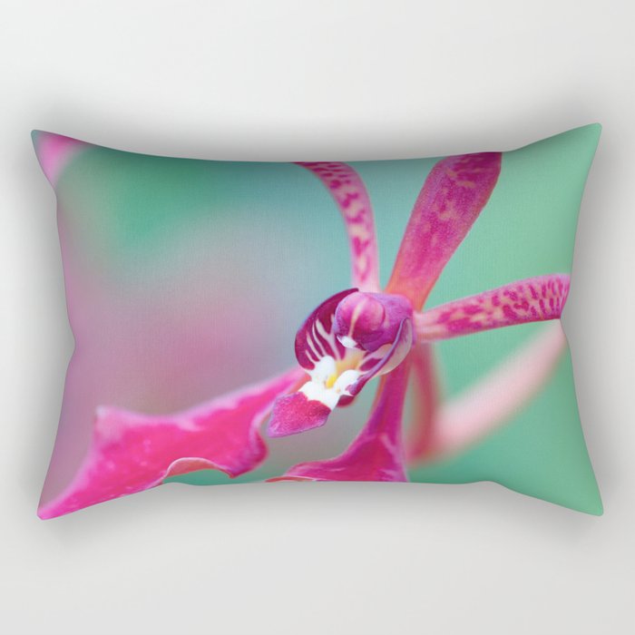 Exotic Pink Orchid In Green Rectangular Pillow