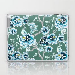 Spring Flowers Pattern Blue on Soft Green  Laptop Skin