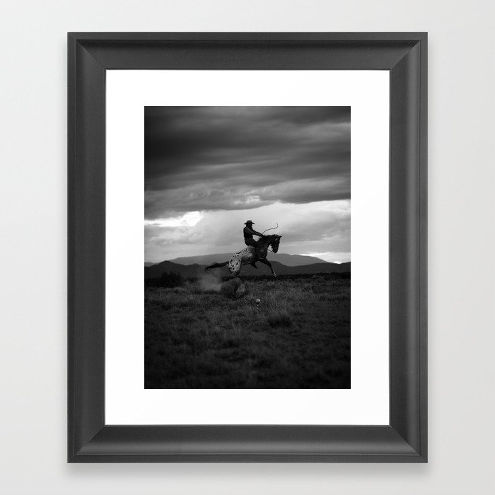 Black and White Cowboy Being Bucked Off Framed Art Print