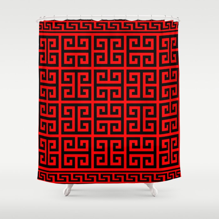 Greek Key (Red & Black Pattern) Shower Curtain