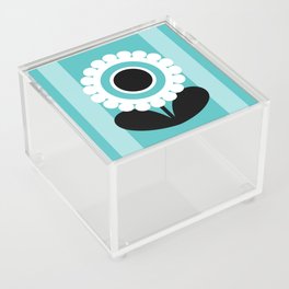 Turquoise Mid Century Modern Flowers // MCM Floral // Sky Blue, Black and White Acrylic Box