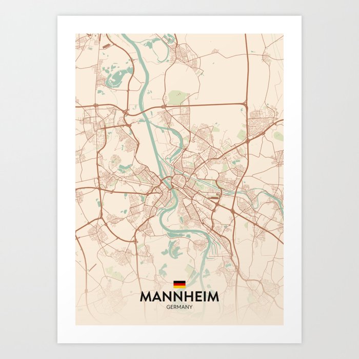 Mannheim, Germany - Vintage City Map Art Print by IMR Designs | Society6
