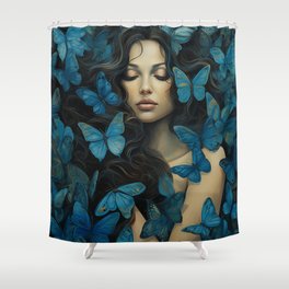 Blue butterfly girl Shower Curtain