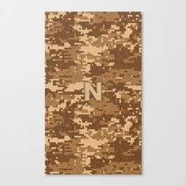 Personalized  N Letter on Brown Military Camouflage Army Commando Design, Veterans Day Gift / Valentine Gift / Military Anniversary Gift / Army Commando Birthday Gift  Canvas Print