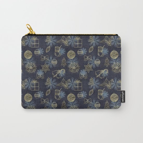 Christmas Golden pattern on dark blue background Carry-All Pouch