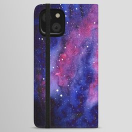 Watercolor Galaxy Nebula Pink Purple Sky Stars iPhone Wallet Case