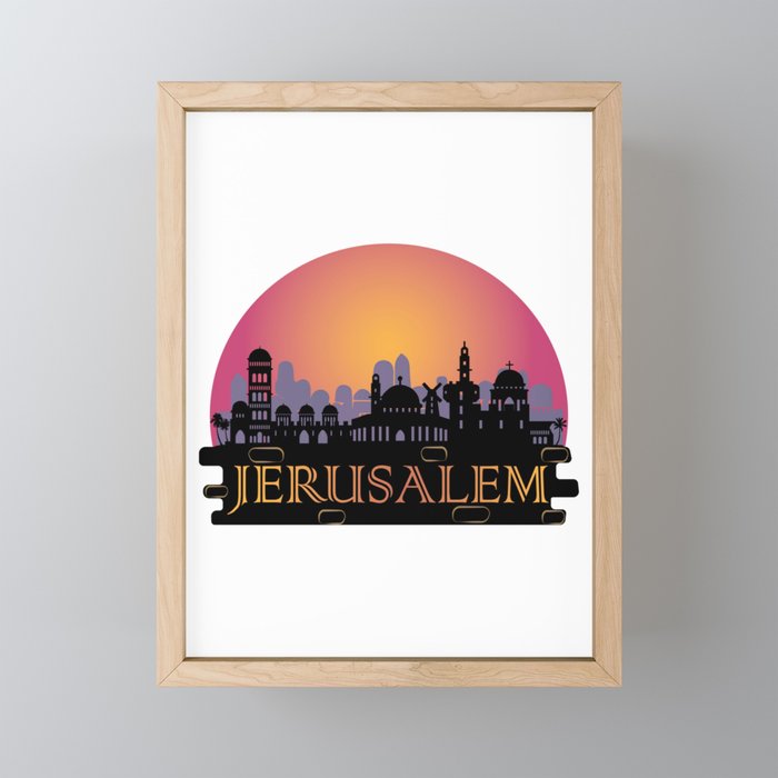 Jerusalem Old City Skyline - Israel Travel Framed Mini Art Print