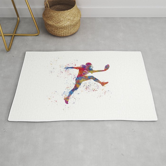 American football player in watercolor Rug