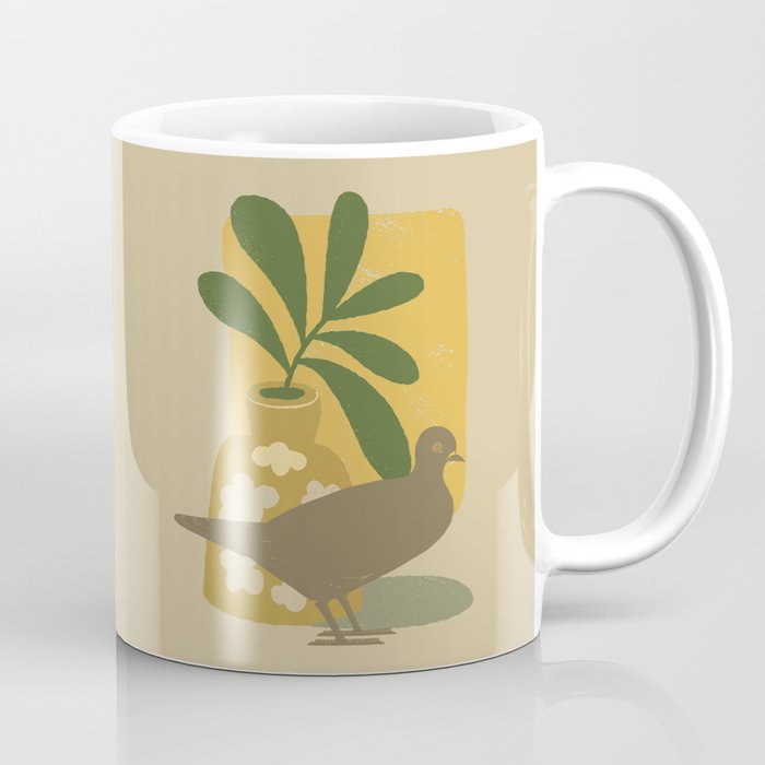 Tan Beige Dove with Leaves and Flowers  Coffee Mug