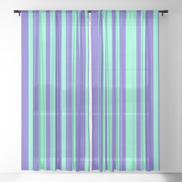 [ Thumbnail: Aquamarine & Slate Blue Colored Lines Pattern Sheer Curtain ]