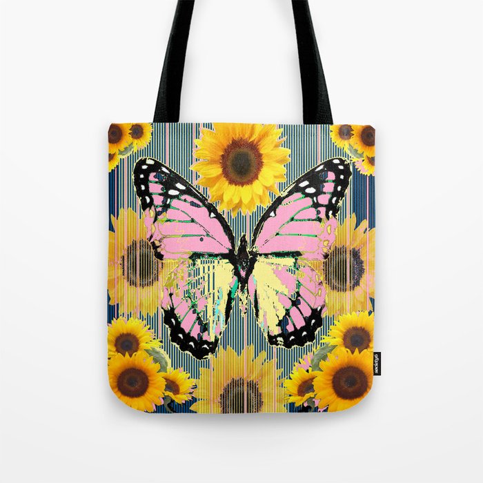 ABSTRACT PINK BUTTERFLY TEAL GARDEN SUNFLOWER Tote Bag