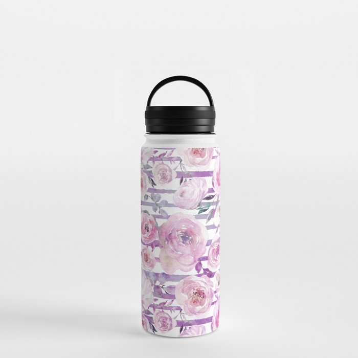 Geometric watercolor pink purple lavender white lilac floral Water Bottle